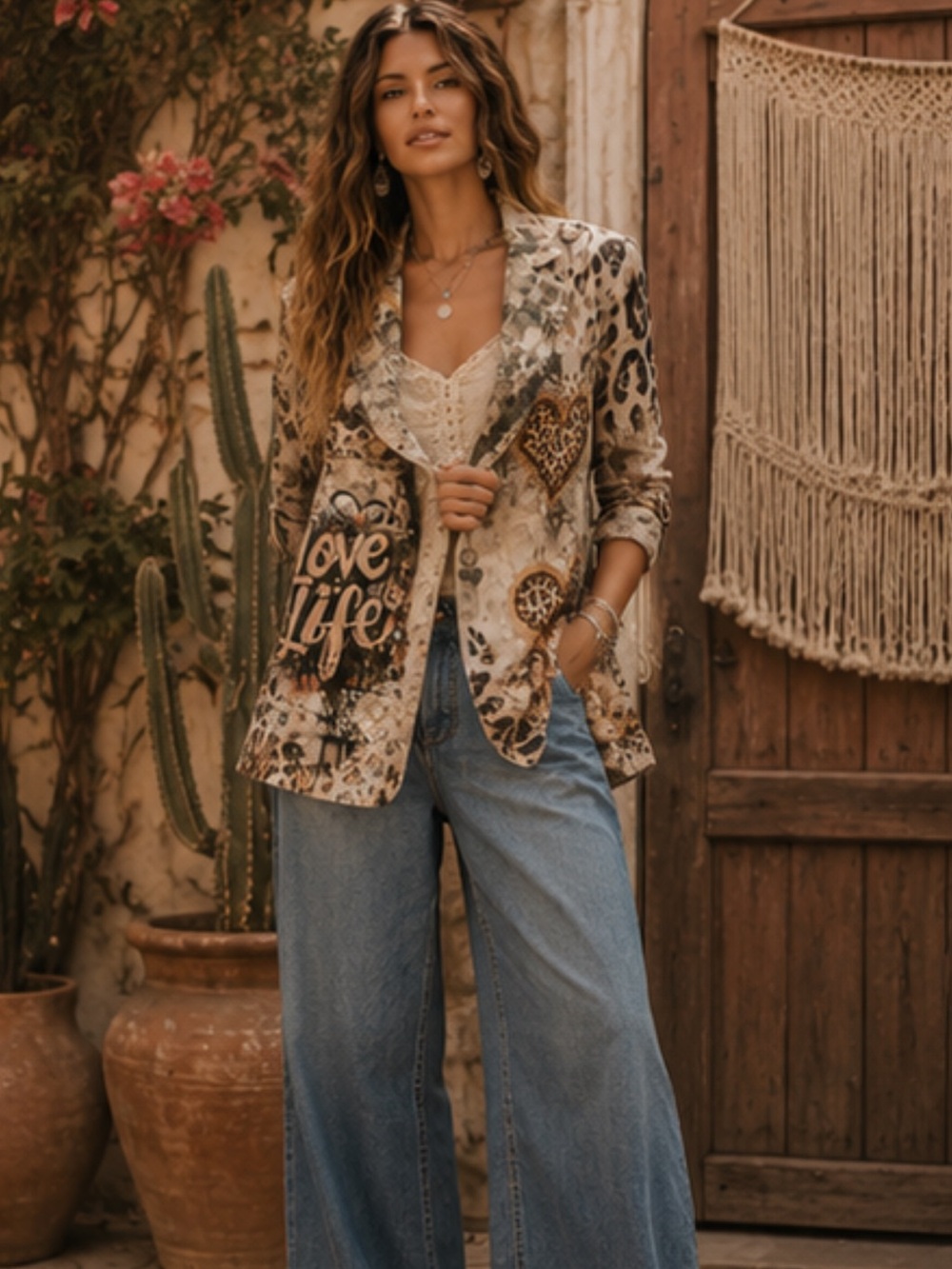 🆕 LOOWIE-Love Life Leopard Heart Print Blazer- MADE IN ITALY